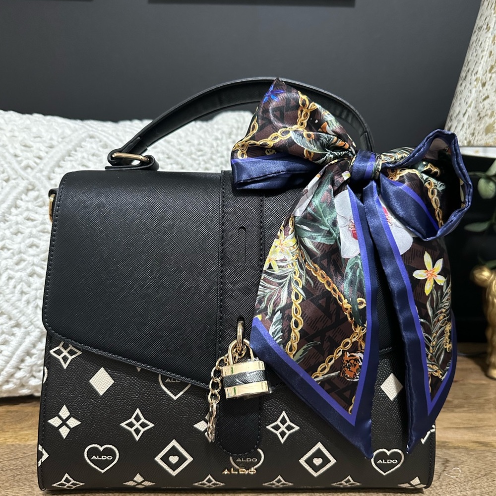 Aldo Black Satchel with Elegant Pattern and Scarf